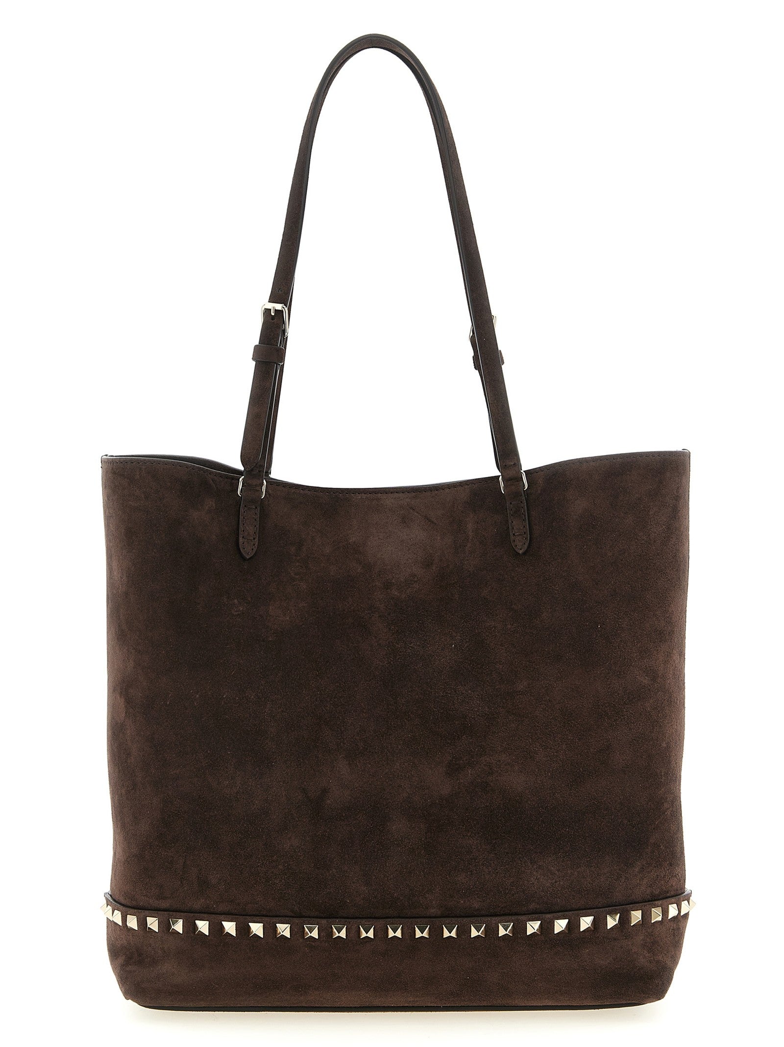 Valentino Rockstud Medium Suede Shoulder Bag Brown