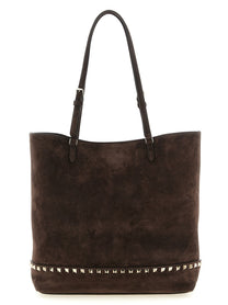 Valentino Rockstud Medium Suede Shoulder Bag Brown