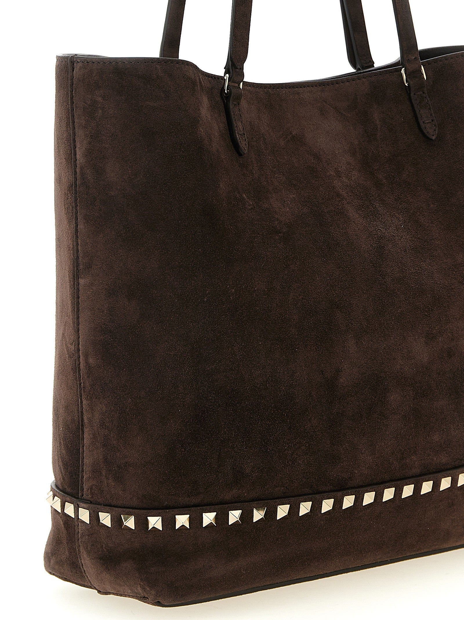 Valentino Rockstud Medium Suede Shoulder Bag Brown