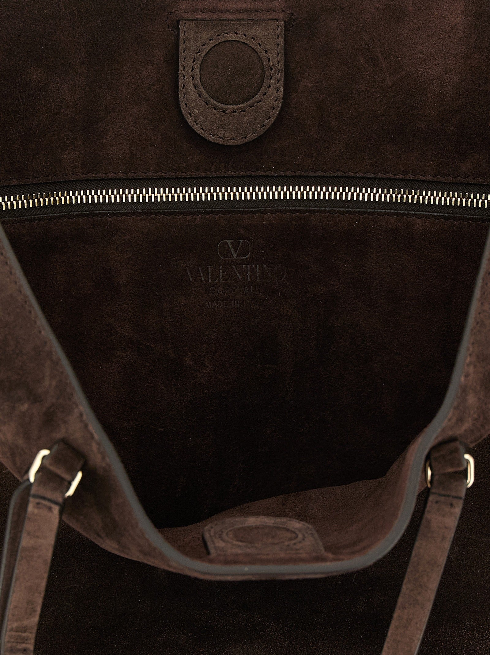 Valentino Rockstud Medium Suede Shoulder Bag Brown