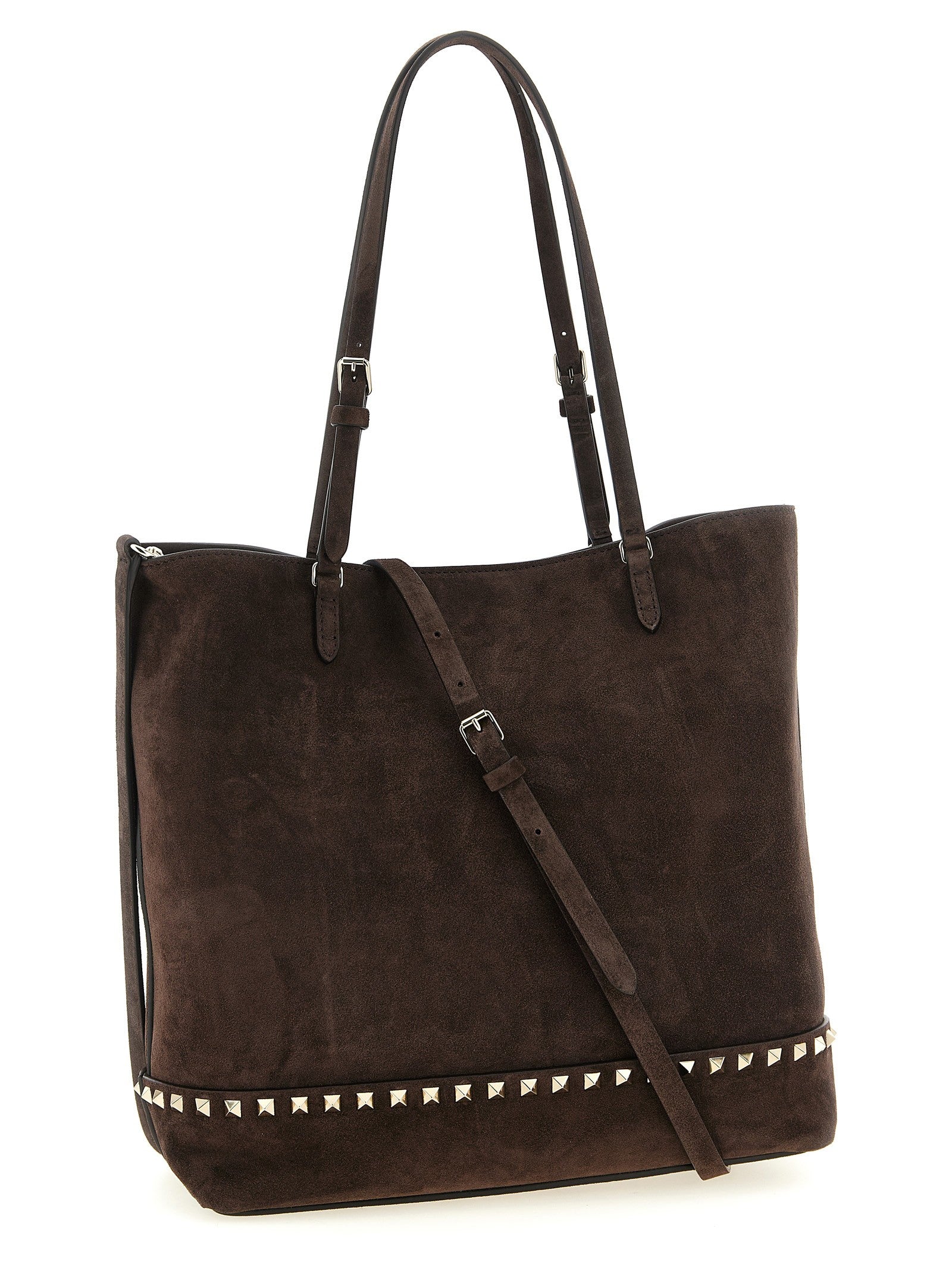 Valentino Rockstud Medium Suede Shoulder Bag Brown