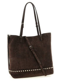 Valentino Rockstud Medium Suede Shoulder Bag Brown