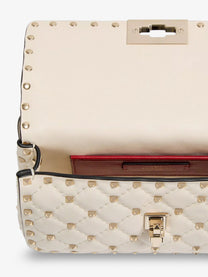 Valentino Women's Rockstud Spike Leather Shoulder Bag White