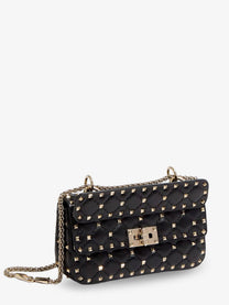 Valentino Women's Rockstud Spike Leather Shoulder Bag Black