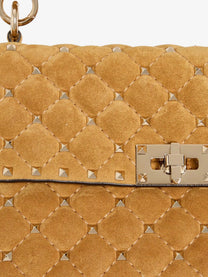 Valentino Women's Rockstud Spike Suede Crossbody Bag Beige