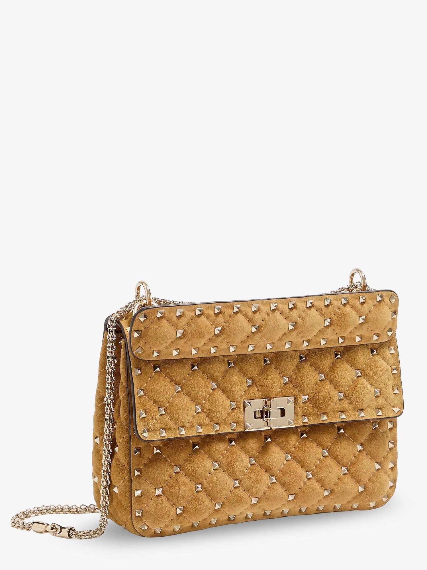 Valentino Women's Rockstud Spike Suede Crossbody Bag Beige