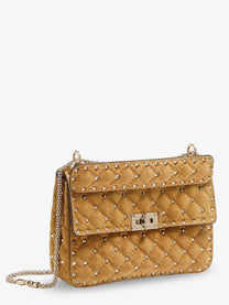 Valentino Women's Rockstud Spike Suede Crossbody Bag Beige