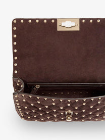 Valentino Women's Rockstud Spike Suede Crossbody Bag Brown