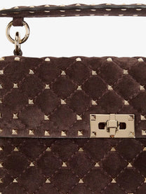 Valentino Women's Rockstud Spike Suede Crossbody Bag Brown