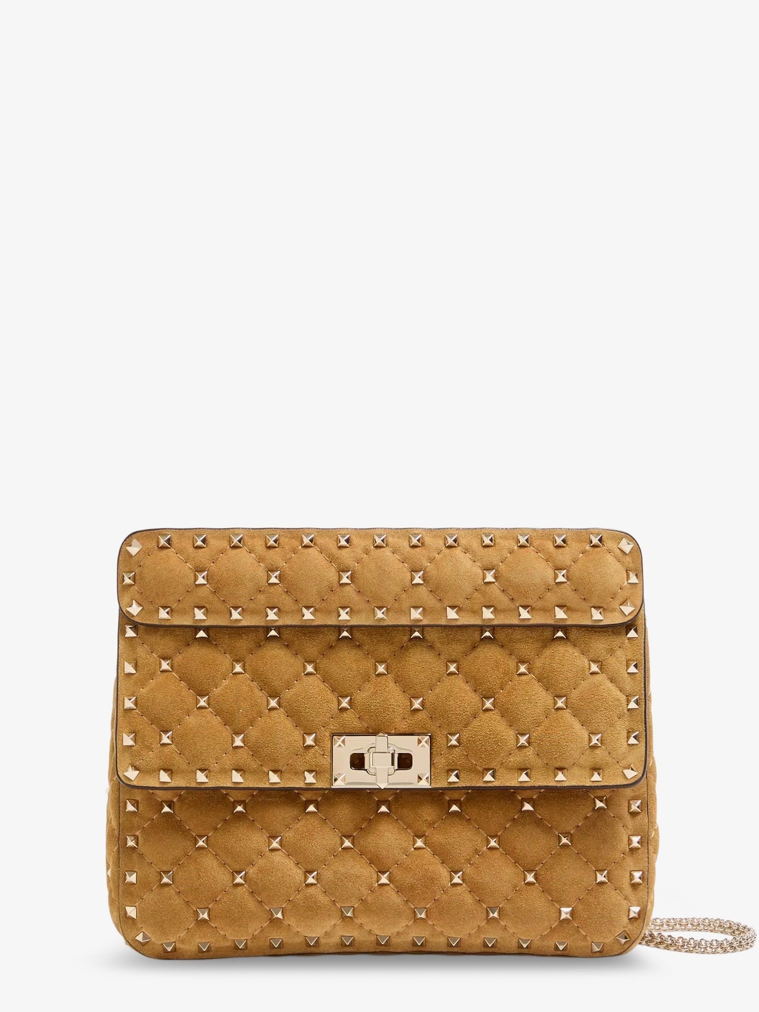 Valentino Women's Rockstud Spike Suede Crossbody Bag Beige