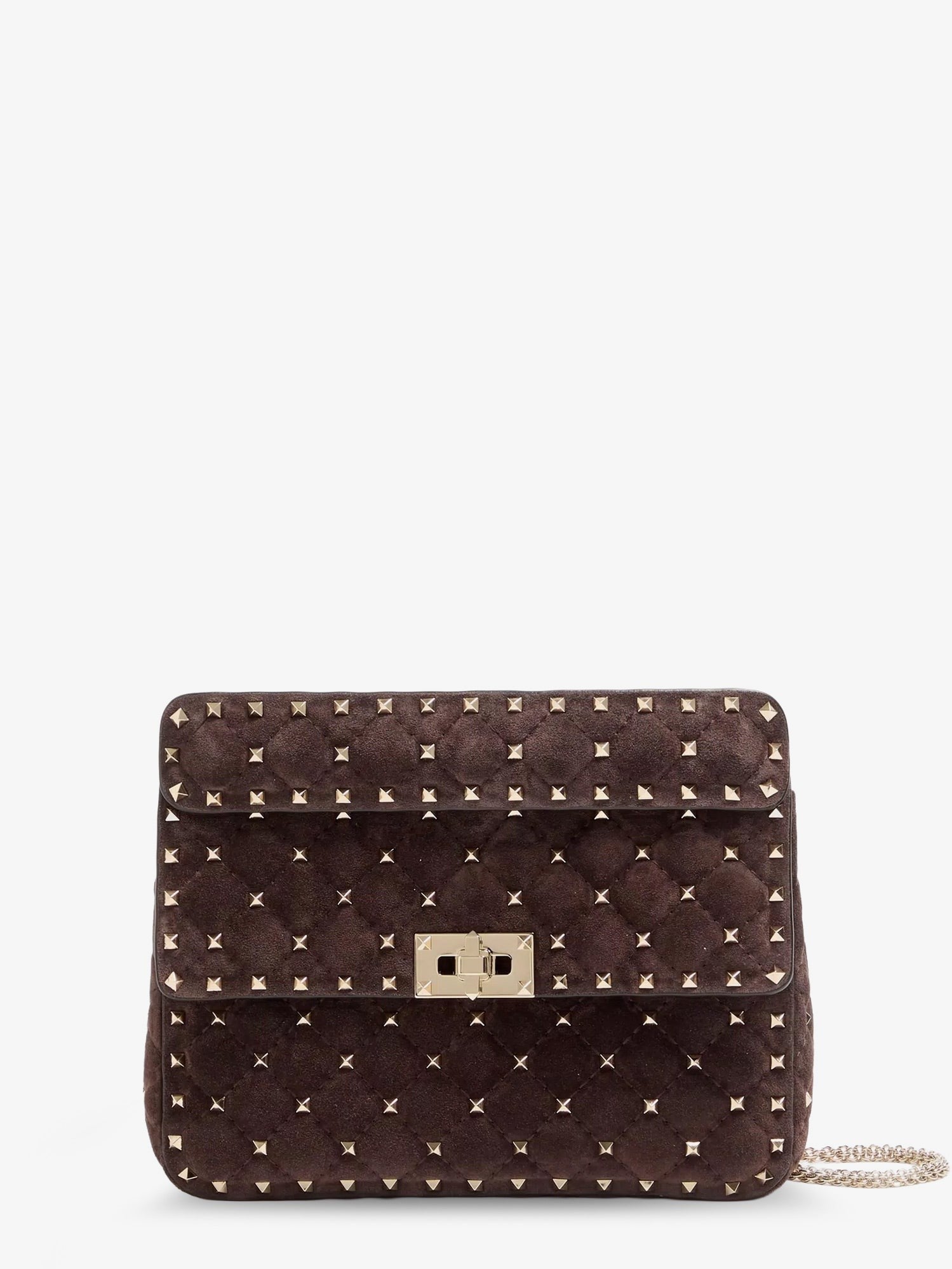 Valentino Women's Rockstud Spike Suede Crossbody Bag Brown