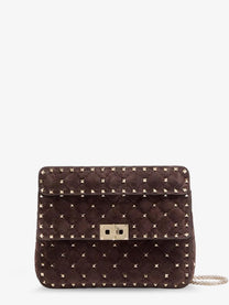 Valentino Women's Rockstud Spike Suede Crossbody Bag Brown