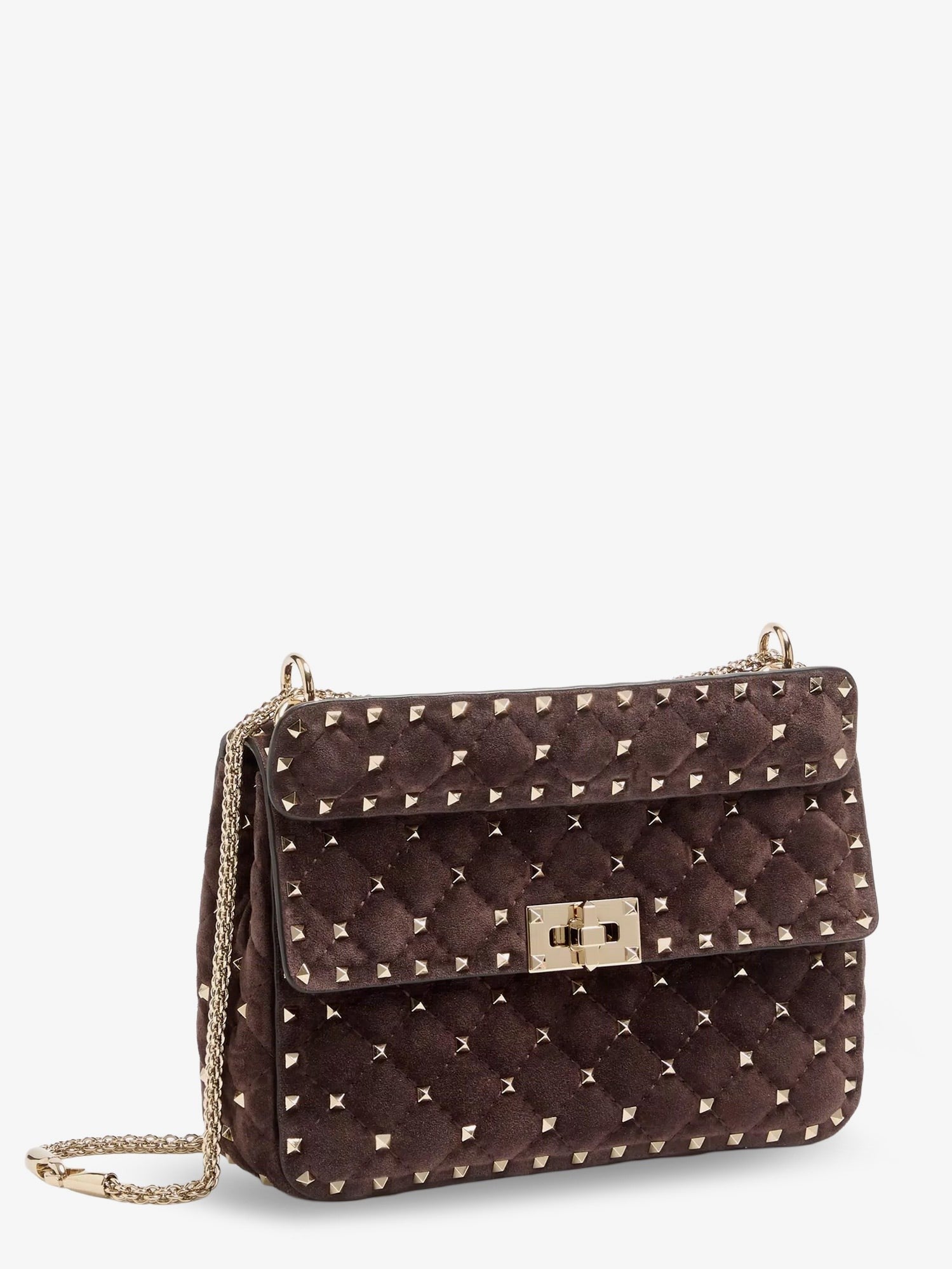 Valentino Women's Rockstud Spike Suede Crossbody Bag Brown