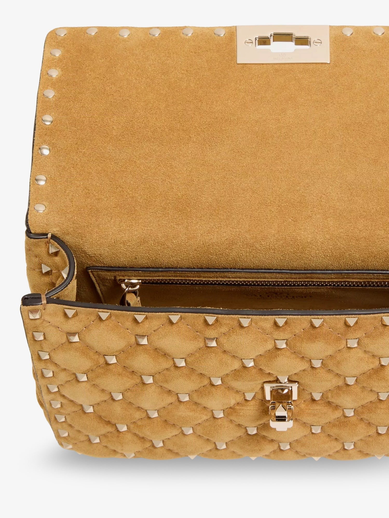 Valentino Women's Rockstud Spike Suede Crossbody Bag Beige