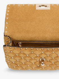 Valentino Women's Rockstud Spike Suede Crossbody Bag Beige