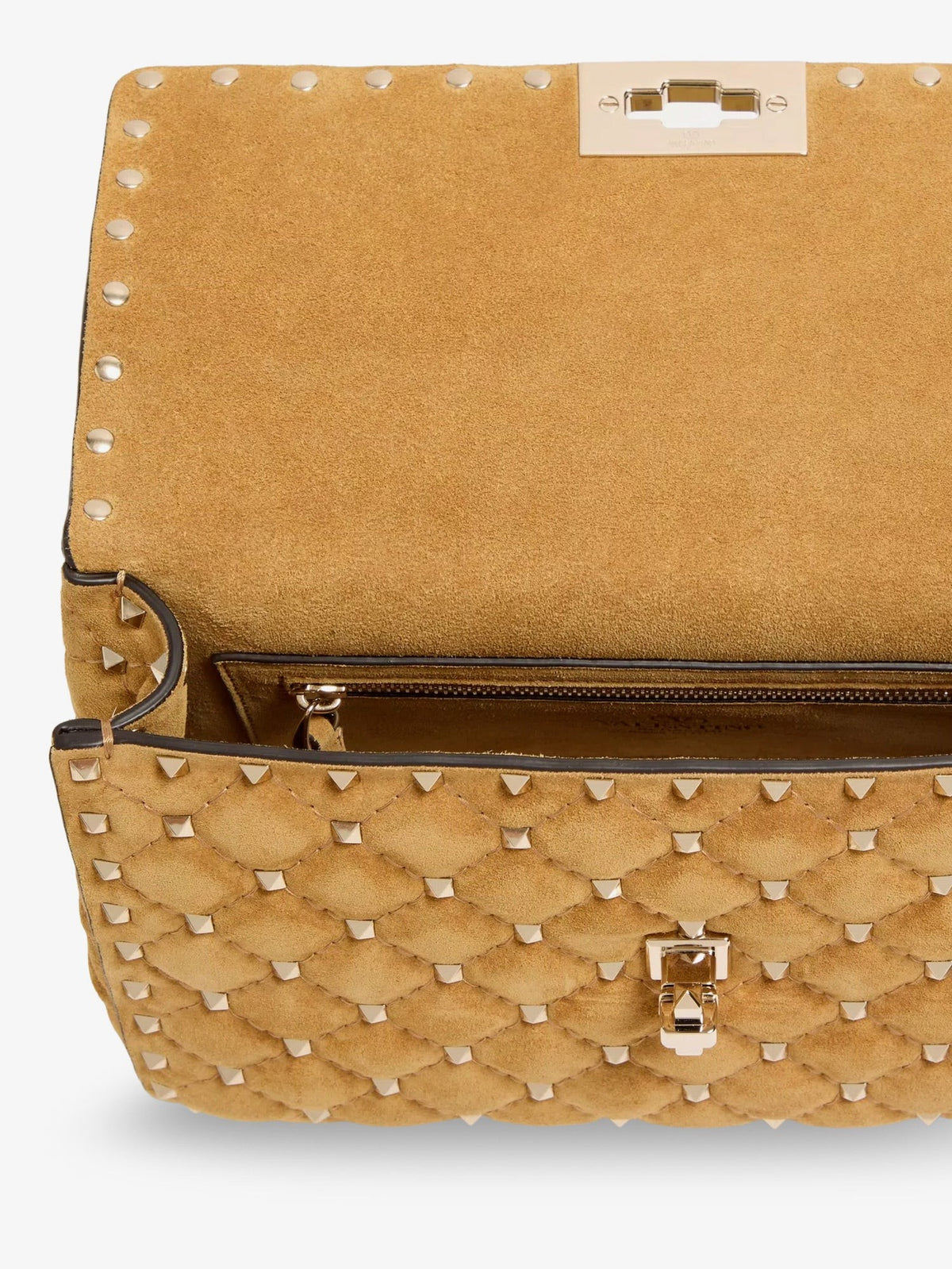 Valentino Women's Rockstud Spike Suede Crossbody Bag Beige, view 4