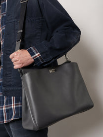 Balenciaga Men's Rodeo Messenger Leather Crossbody Bag Grey