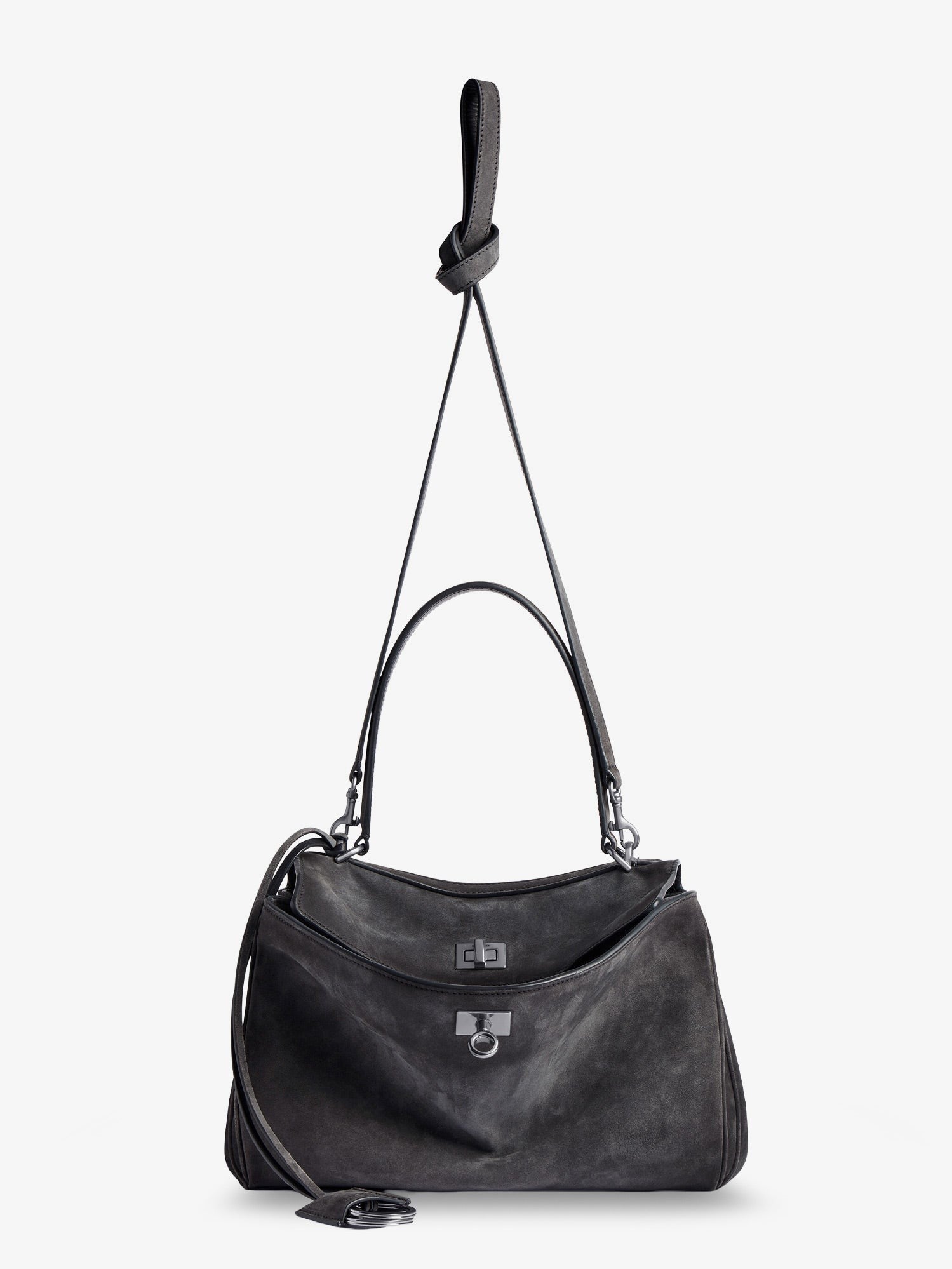 Balenciaga Women's Rodeo Suede Crossbody Bag Grey
