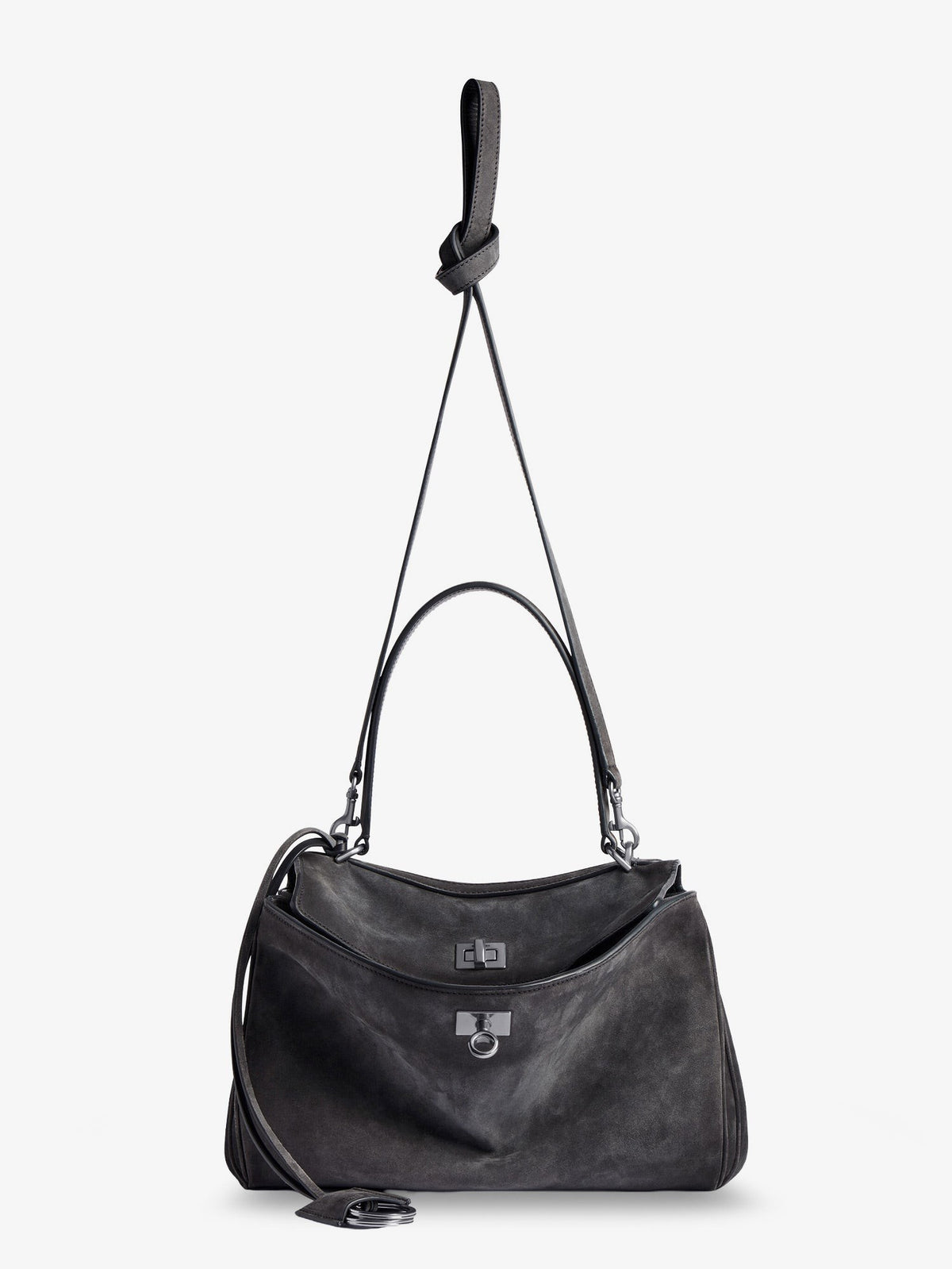 Balenciaga Women's Rodeo Suede Crossbody Bag Grey, view 4
