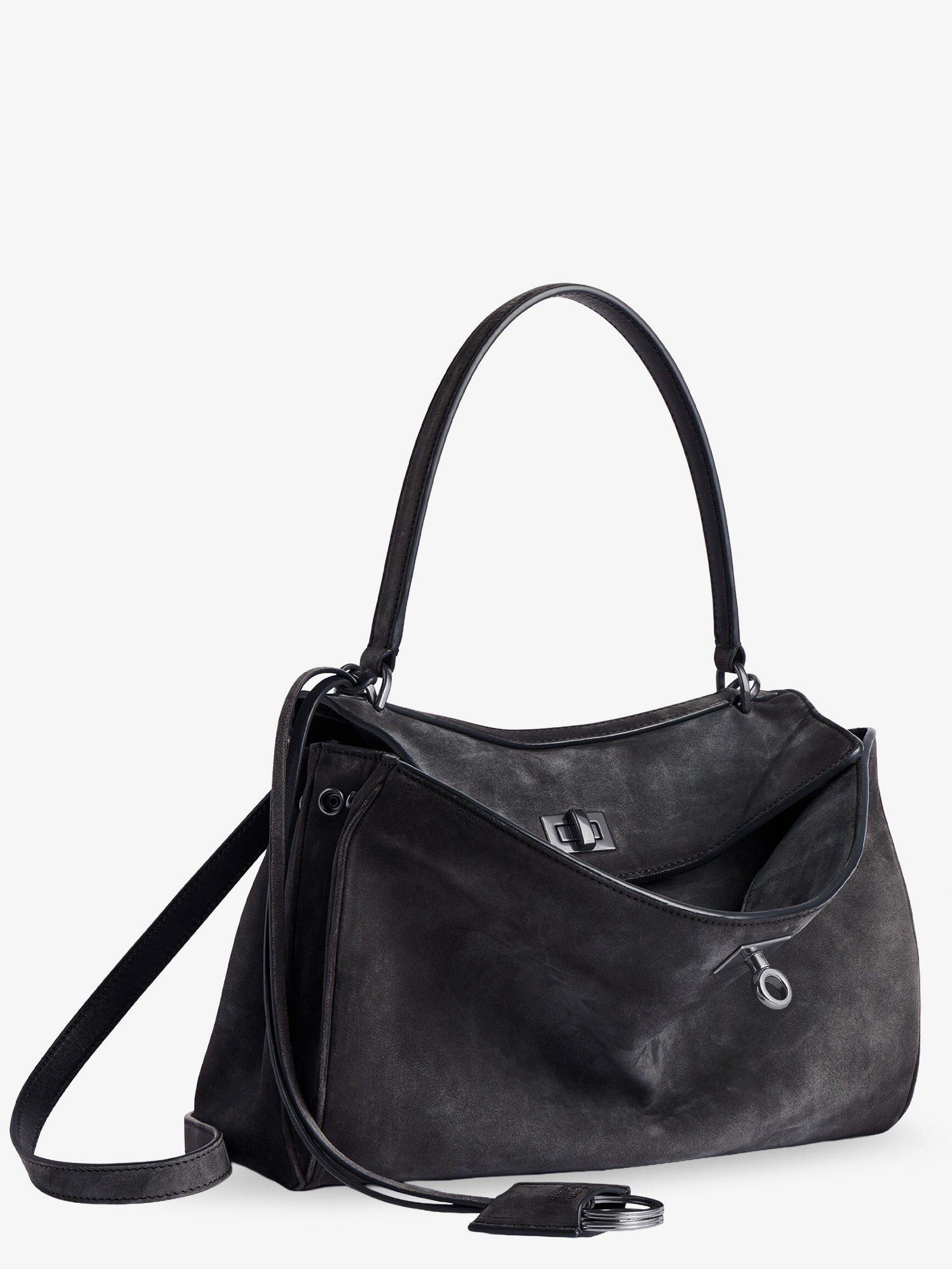 Balenciaga Women's Rodeo Suede Crossbody Bag Grey