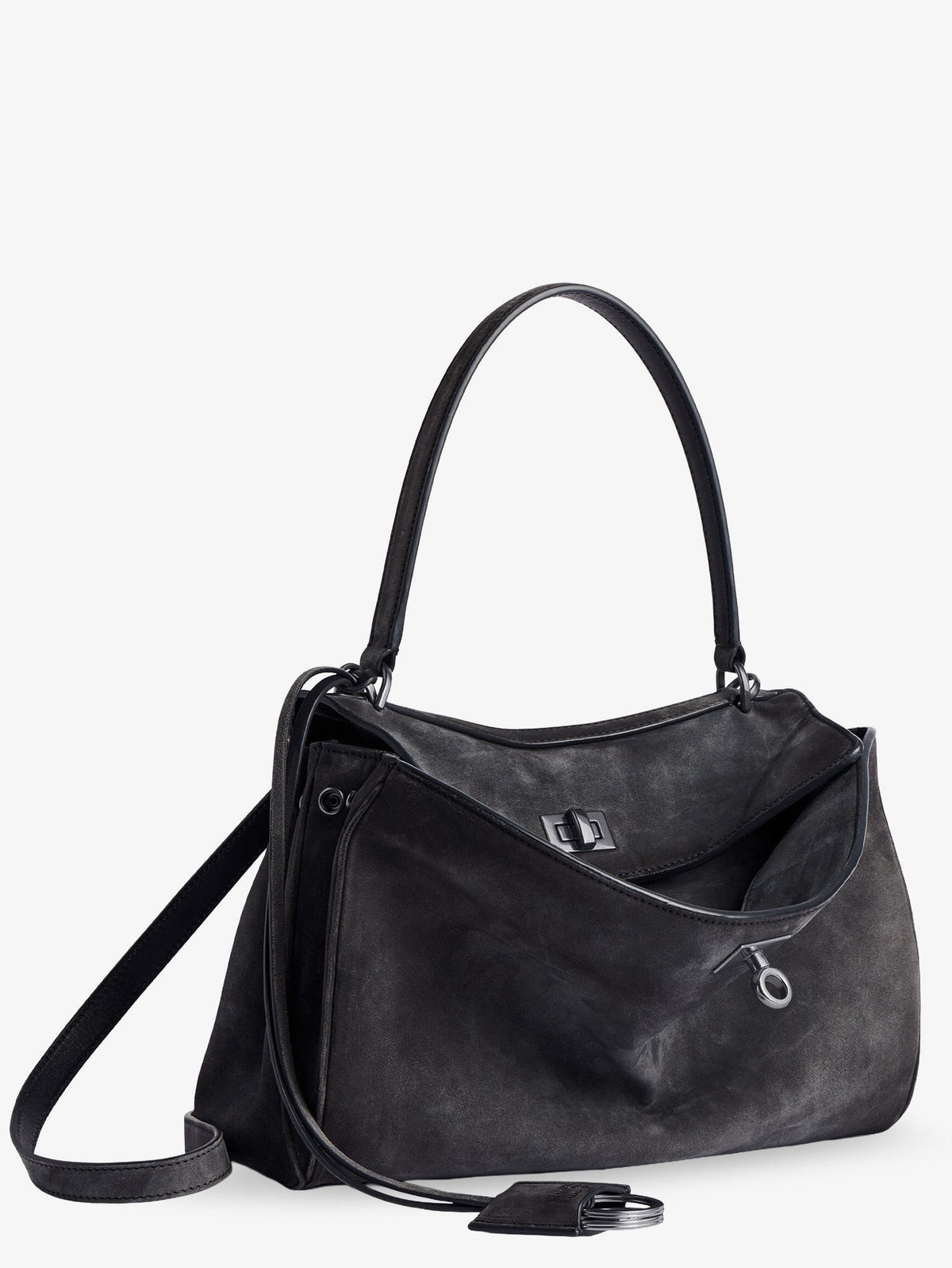 Balenciaga Women's Rodeo Suede Crossbody Bag Grey, view 3