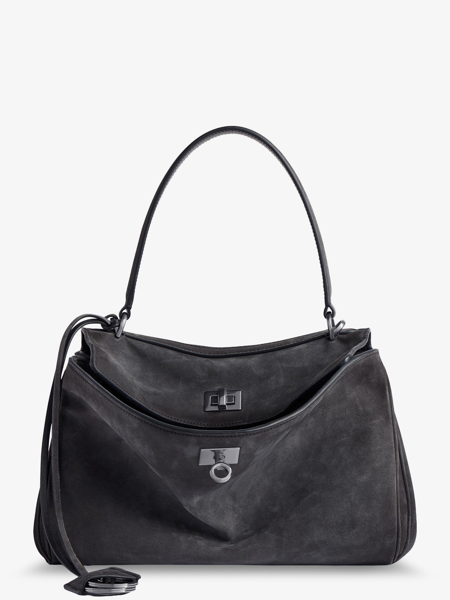 Balenciaga Women's Rodeo Suede Crossbody Bag Grey