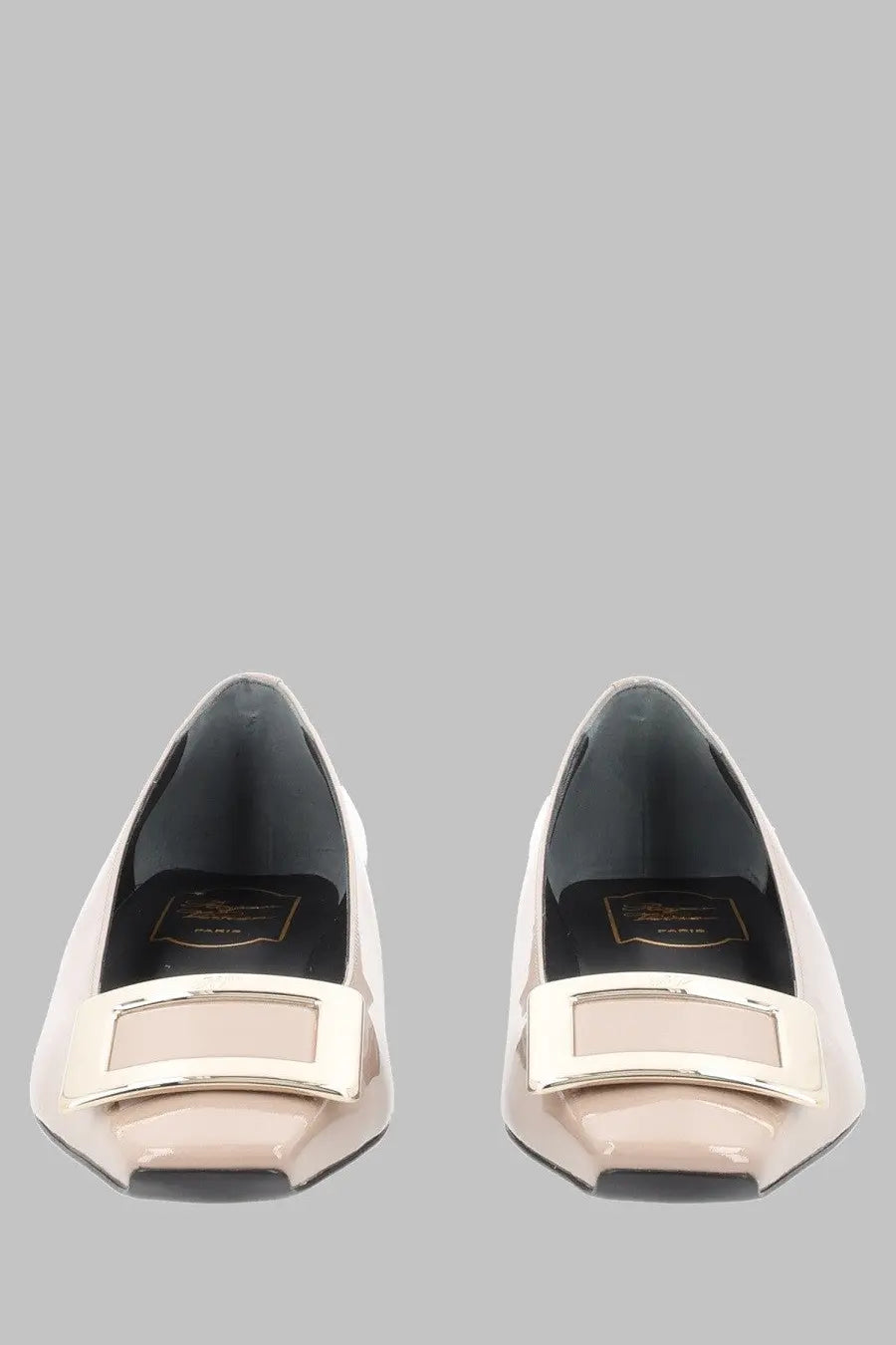 Roger Vivier women’s ballerina Belle Vivier in vernice beige patent leather with silver rectangular buckle