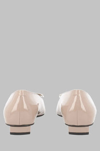 Beige patent leather roger vivier ballerina belle vivier flats showing the back with small metallic buckle detail