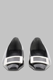 Roger Vivier women’s ballerina Belle Vivier flats in black patent leather with a silver rectangular buckle