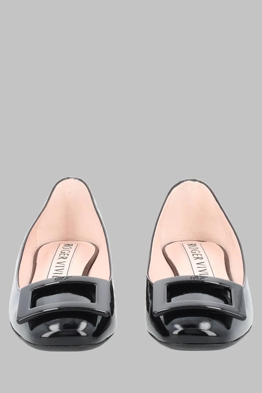 Roger vivier women’s ballerina look black patent leather flats with rectangular buckle detail