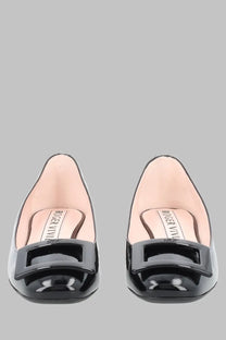 Roger vivier women’s ballerina look black patent leather flats with rectangular buckle detail