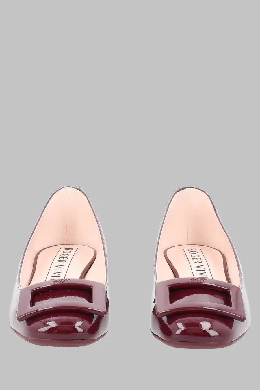 Roger vivier womens ballerina look burgundy patent leather flats with rectangular buckle detail in vernice red