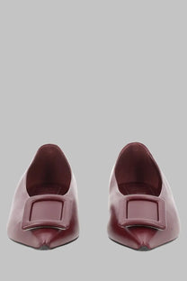 Roger Vivier women’s ballerina punta red burgundy patent leather flats with a square buckle detail