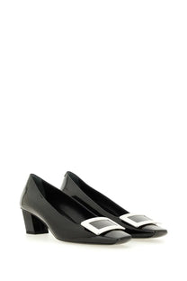Roger vivier women’s belle vivier black patent leather pumps with silver rectangular buckle at the toe