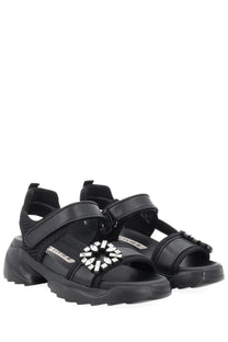 Roger vivier women’s sandalo viv on the run black chunky platform sandals with silver-toned rhinestone circular embellishment