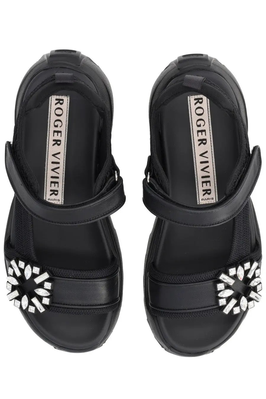 Black roger vivier women’s sandalo viv on the run sandals with bold crystal-embellished buckle design
