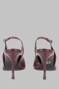Roger vivier women’s slingback punta red heels in burgundy leather with high stiletto and silver buckle