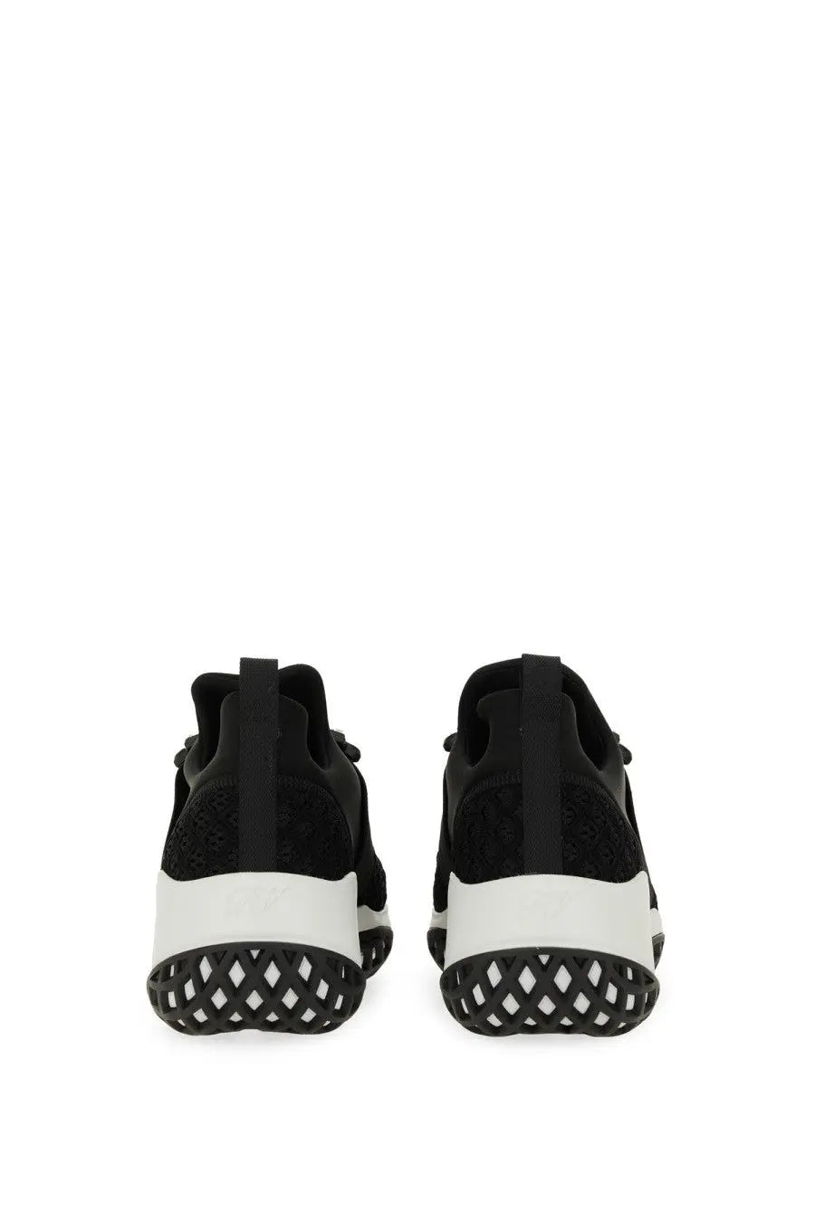 Roger vivier women’s viv run fabric sneaker black with mesh upper suede heel accents and diamond patterned outsole