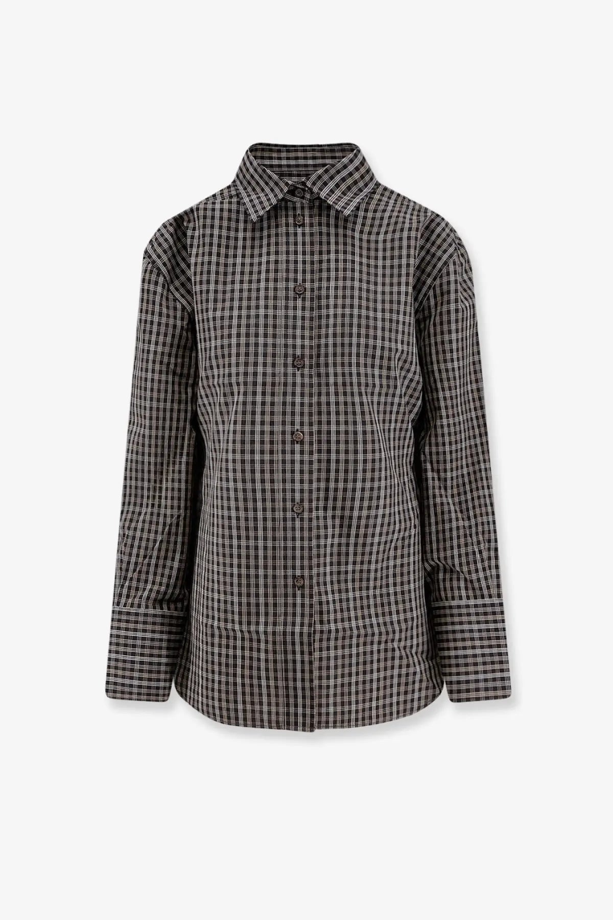Rohe women’s cotton shirt black classic black and white plaid button-up with crisp collar and long sleeves