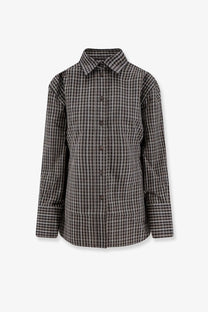 Rohe women’s cotton shirt black classic black and white plaid button-up with crisp collar and long sleeves
