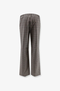 Rohe women’s black and white checkered madras cotton flared trousers with elastic waistband