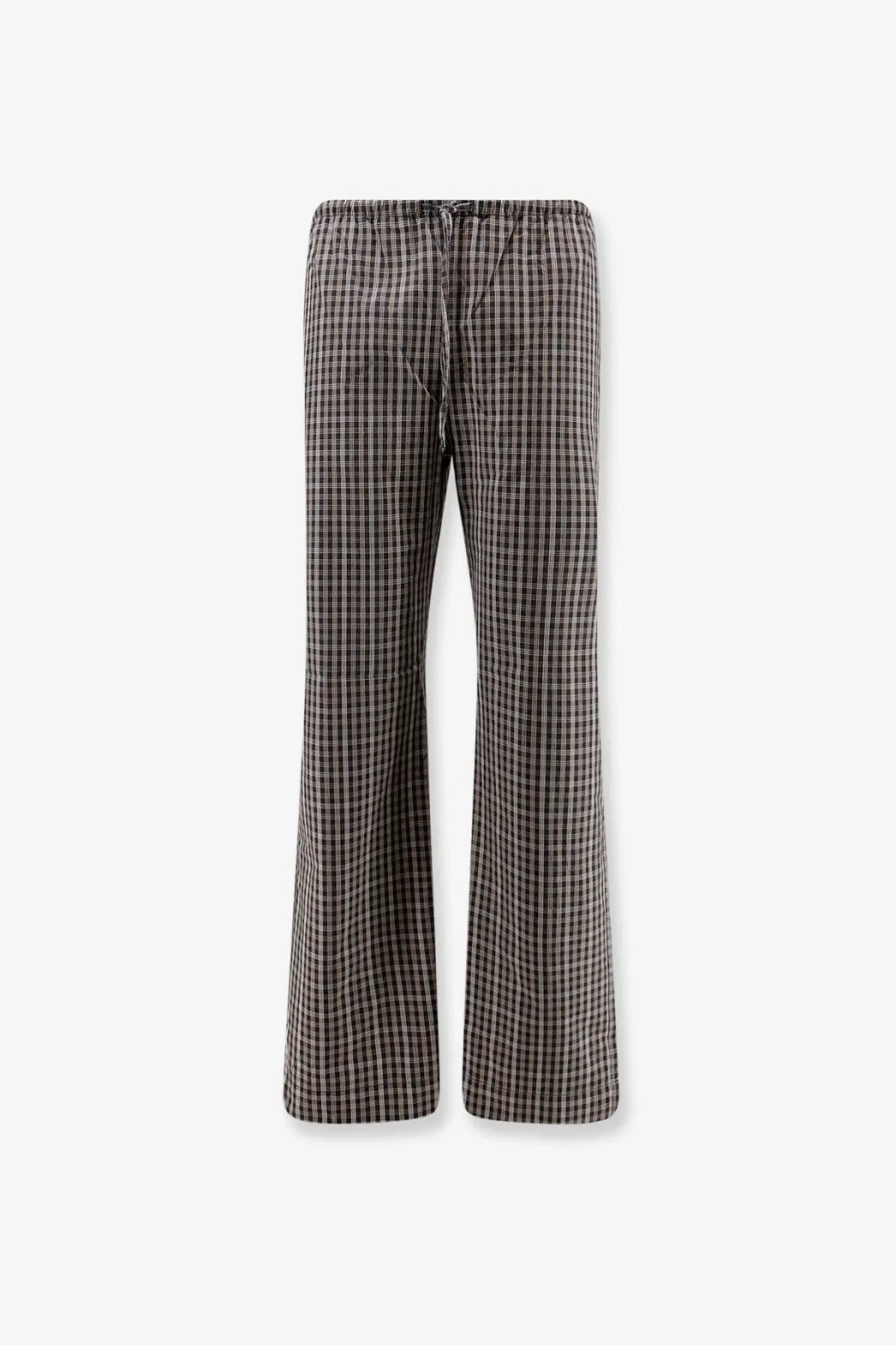 Rohe women’s madras cotton trousers black featuring black and white checkered flared design with elastic waistband