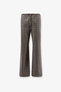 Rohe women’s madras cotton trousers black featuring black and white checkered flared design with elastic waistband