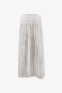 Rohe women’s pleated cotton skirt in white with flowing sheer fabric and elastic waistband for comfortable wear