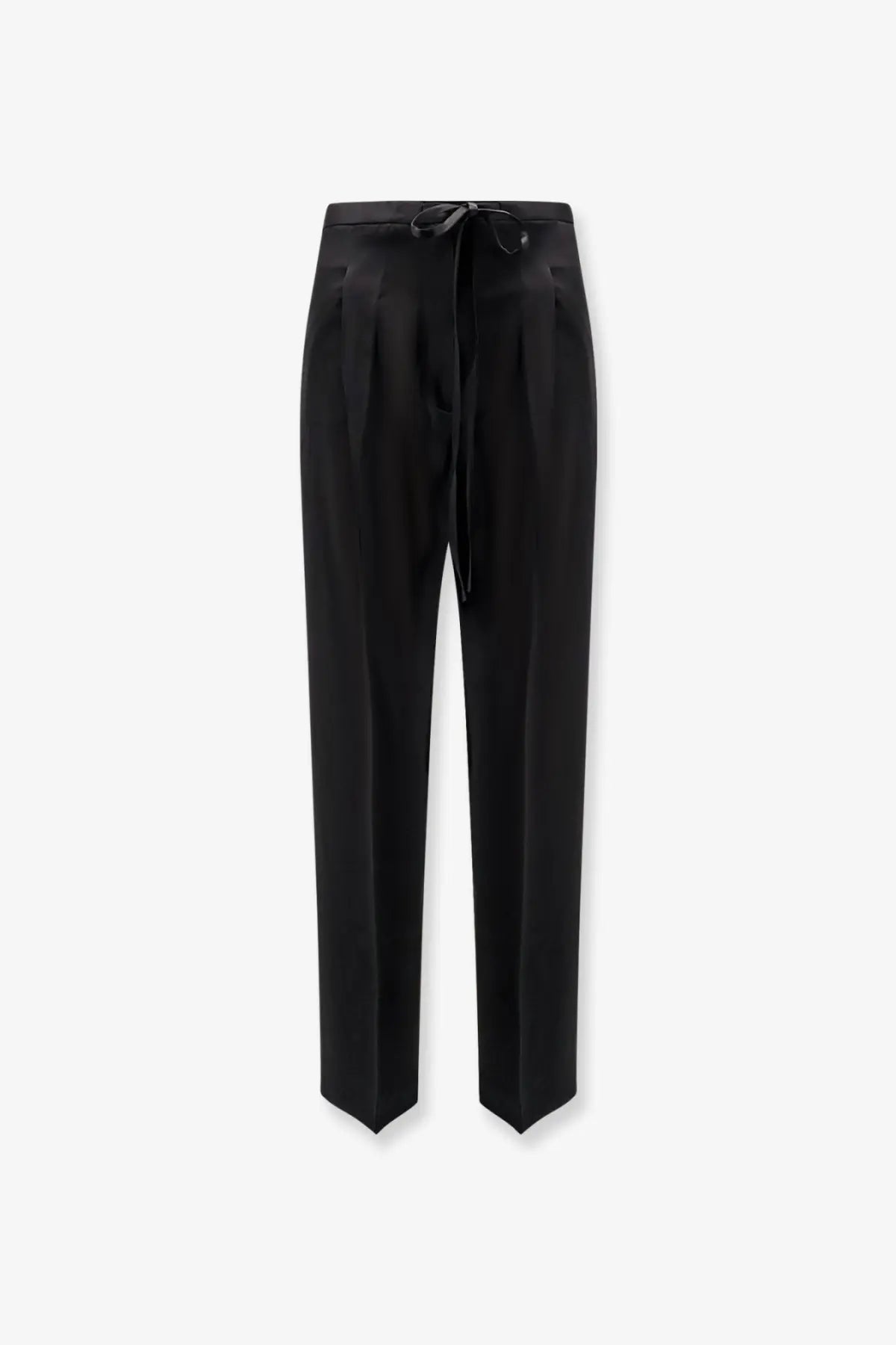 Rohe women’s relaxed black satin trousers with drawstring waistband and subtle pleats for comfortable wear