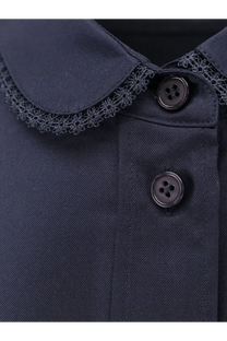 Rohe women’s silk shirt black in dark navy blue with delicate black lace trim collar and dark matching buttons