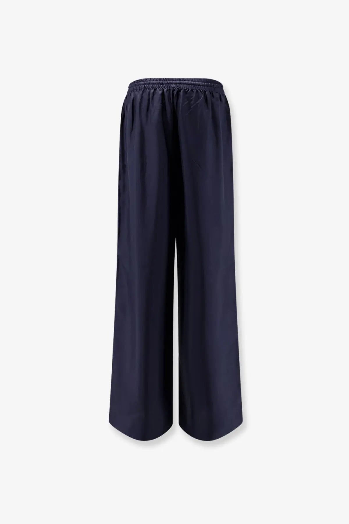 Rohe women’s silk navy blue wide-leg trousers with elastic waistband ideal for comfortable elegant wear