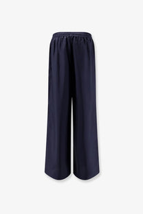 Rohe women’s silk navy blue wide-leg trousers with elastic waistband ideal for comfortable elegant wear