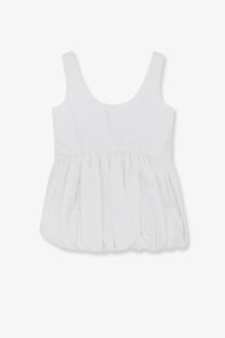 Rohe women’s white sleeveless cotton tank top with gathered ruffled hem and soft fabric peplum style