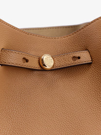 Tory Burch Women's Romy Pebbled Leather Tote Shoulder Bag Brown